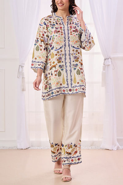 Cream safari printed kurta set