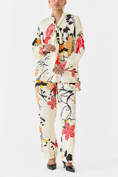 Cream shibori printed co-ords