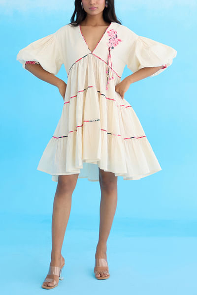 Cream tiered aymmetrical dress