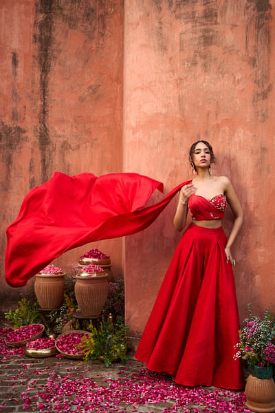 Crimson red embroidered co-ords