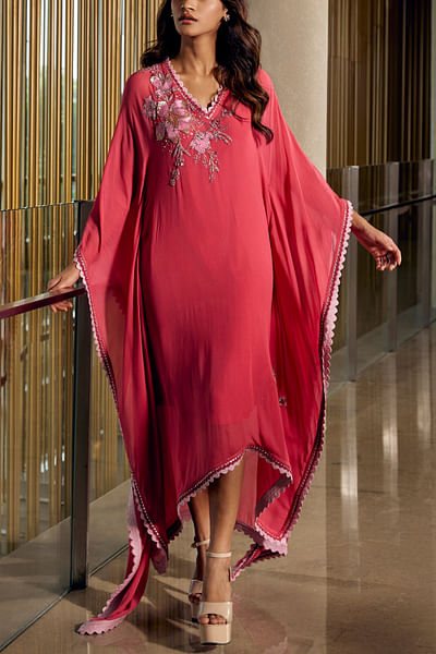 Crimson sequin embellished kaftan