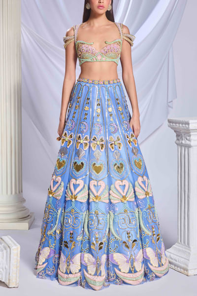 Crissy blue butterfly patchwork lehenga set