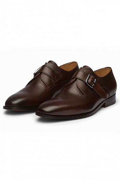 Dark brown single monk strap shoes