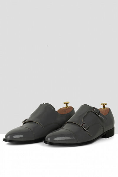 Dark grey double strap monk shoes
