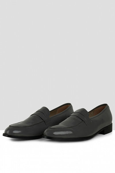 Dark grey vegan leather penny loafers