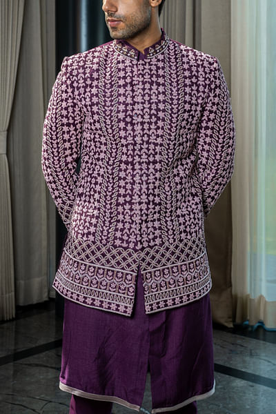 Dark purple embroidered jodhpuri set