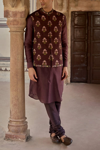 Kalista Dark purple floral printed bandi set KALDEC24D11674