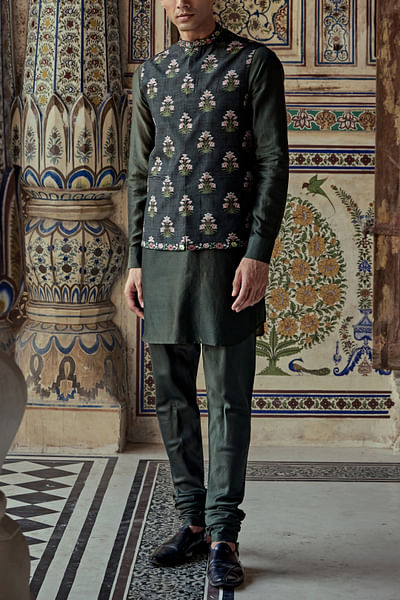 Dark sage floral printed bandi set
