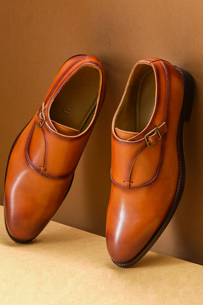 Dark tan single monk strap shoes