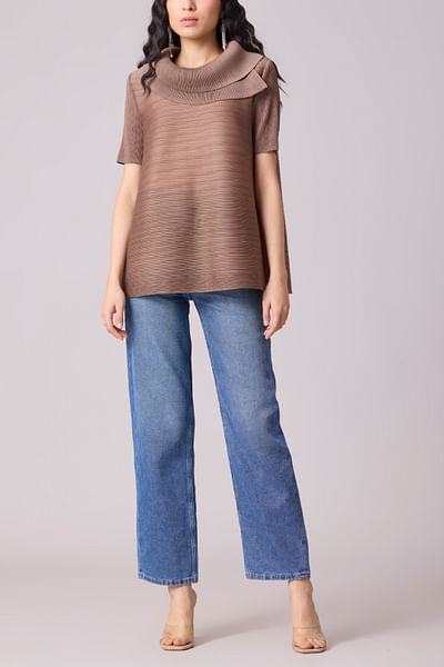Dark taupe turtleneck collar top