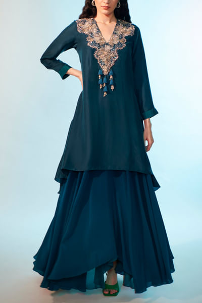 Dark teal asymmetrical skirt set