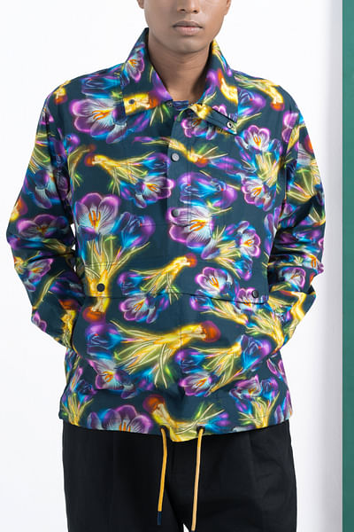 Dark teal floral printed sweatshirt