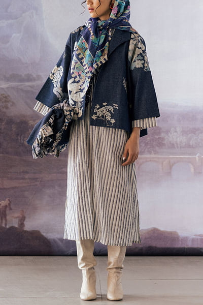 Deep blue floral patchwork jacket
