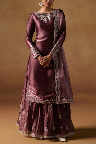 Deep garnet embroidered sharara set