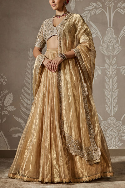 Deep gold embroidered blouse and lehenga set