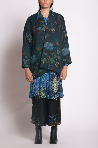 Deep ocean blue floral printed jacket