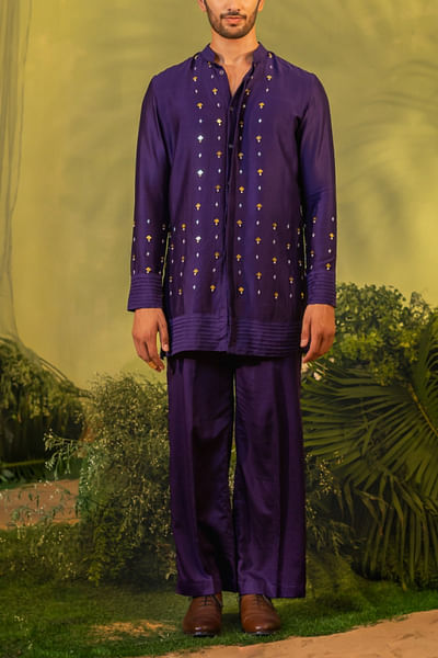 Deep purple embroidered short kurta set