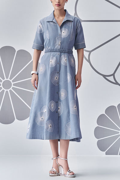 Demin floral embroidered dress