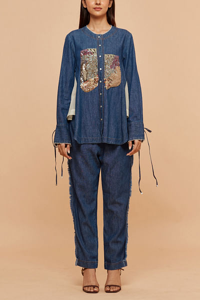 Denim embellished co-ords