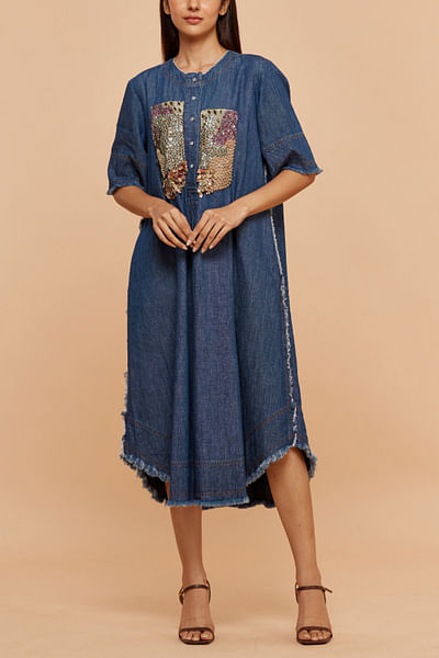 Denim embellished dress