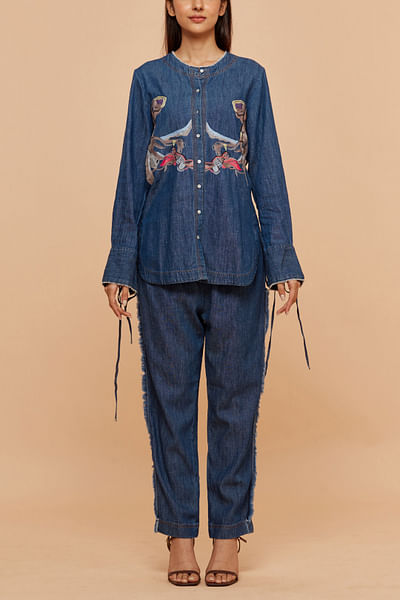 Denim thread embroidered co-ords