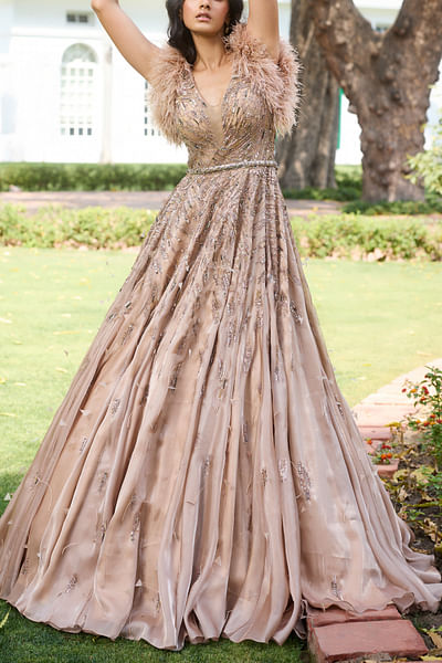Dull gold sequin embroidered gown