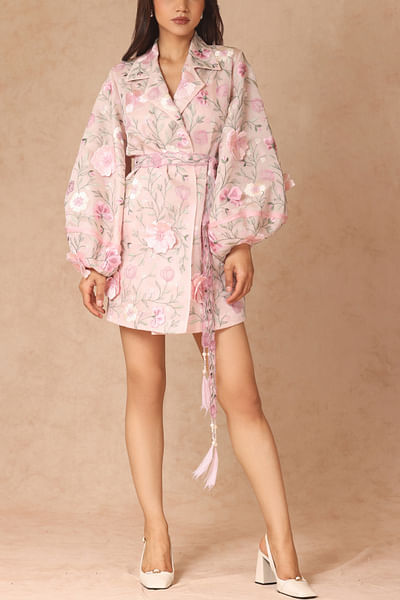 Dusky pink embroidered trench coat dress