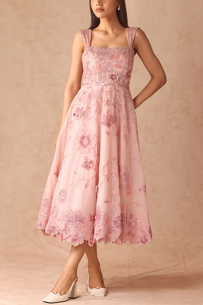 Dusky pink tulle midi dress