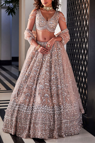 Dusty brown floral embroidered lehenga set