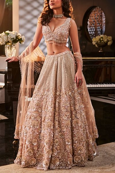 Dusty peach floral embroidered lehenga set