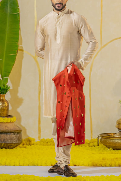 Dusty pearl gold chanderi kurta set