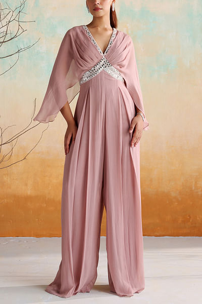 Dusty pink embroidered jumpsuit