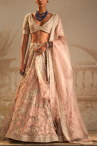 Dusty pink floral embroidery lehenga set
