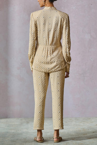 Tarun Tahiliani Ecru chikankari embroidery jacket set TATSMAY242TR91