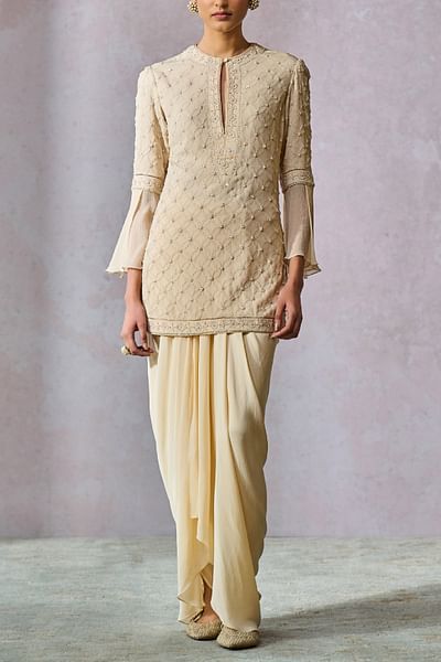 Ecru chikankari embroidery kurta dhoti set
