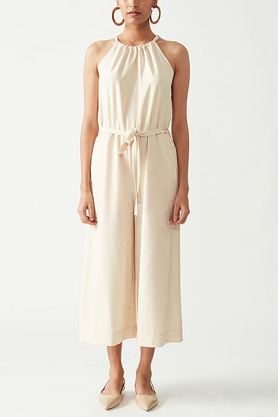 Ecru embroidered jumpsuit