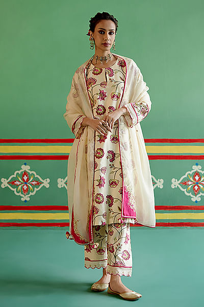 Ecru floral chintz printed kurta set