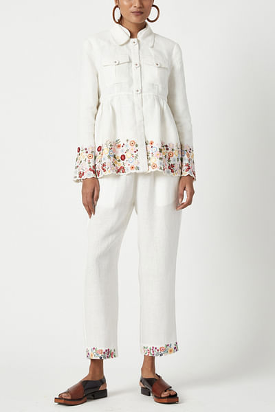 Ecru floral embroidered jacket