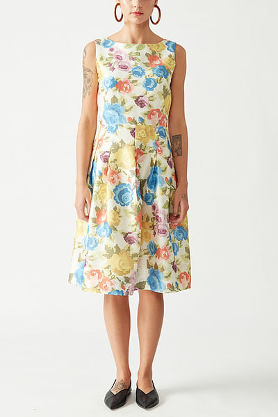 Ecru floral printed dress