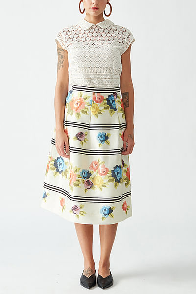 Ecru floral printed skirt