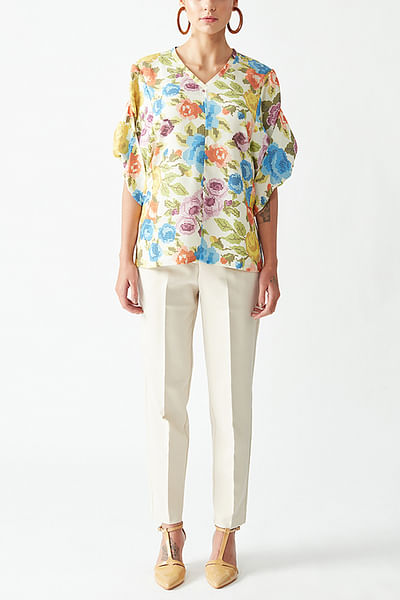 Ecru floral printed top