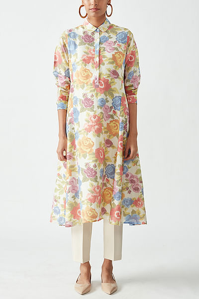 Ecru floral printed tunic