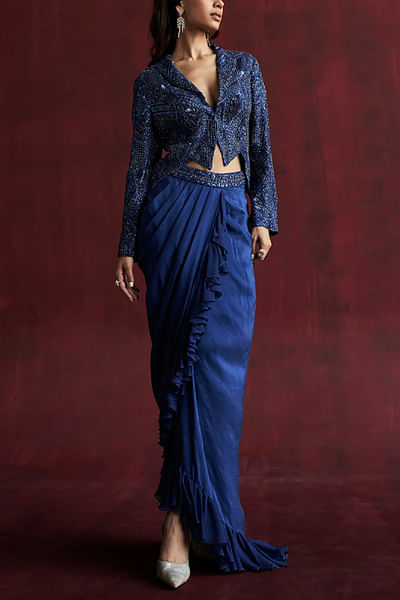 Electric blue draped skirt set