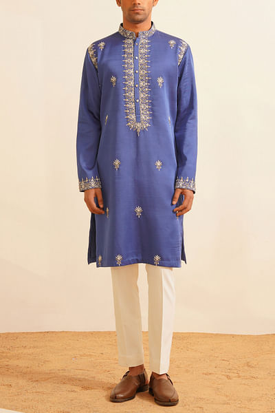 Electric blue floral embroidered kurta set