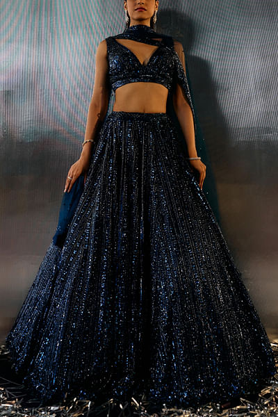 Electric blue sequin embroidered lehenga set