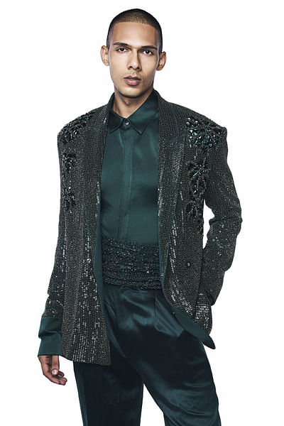 Emerald crystal embellished jacket
