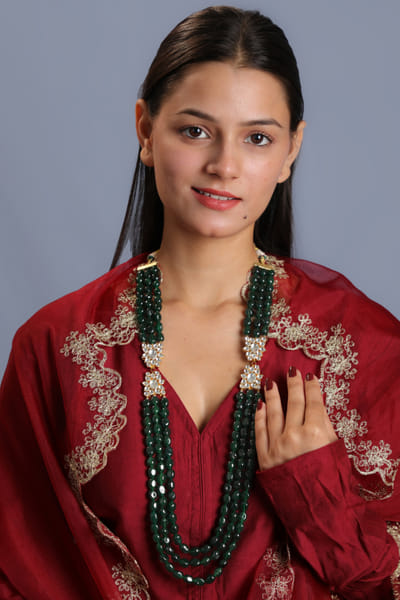 Emerald green bead embellished necklace