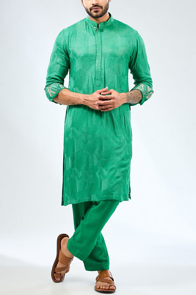 Emerald green embroidered kurta set