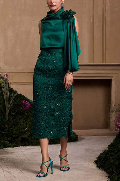 Emerald green quilted skirt