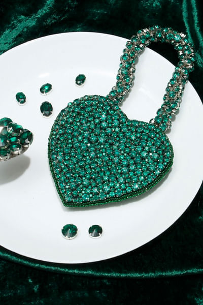 Emerald heart rhinestone bag
